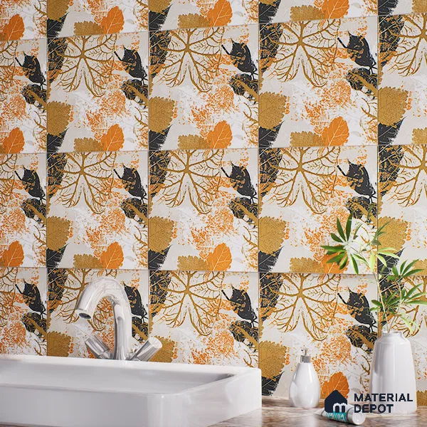 Floral Wall Tile TL 07248 B Plana 8002 GLM (Gold) 1 ft x 1 ft Ceramic Matte Finish - 9 mm  | 2 mm Spacer is Mandatory | Please Expect a Slight Variation of Pattern (Sample)